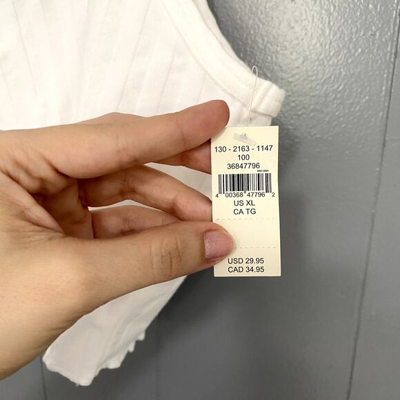 NEW Aerie Offline White Ribbed OG Groove Lettuce Hem Crop Top XL - Picture 2 of 7